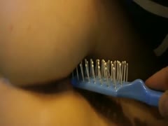 Able never seen in advance of legal age teenager inserting a hair-brush unfathomable in her shlong lust juicy fuck hole live